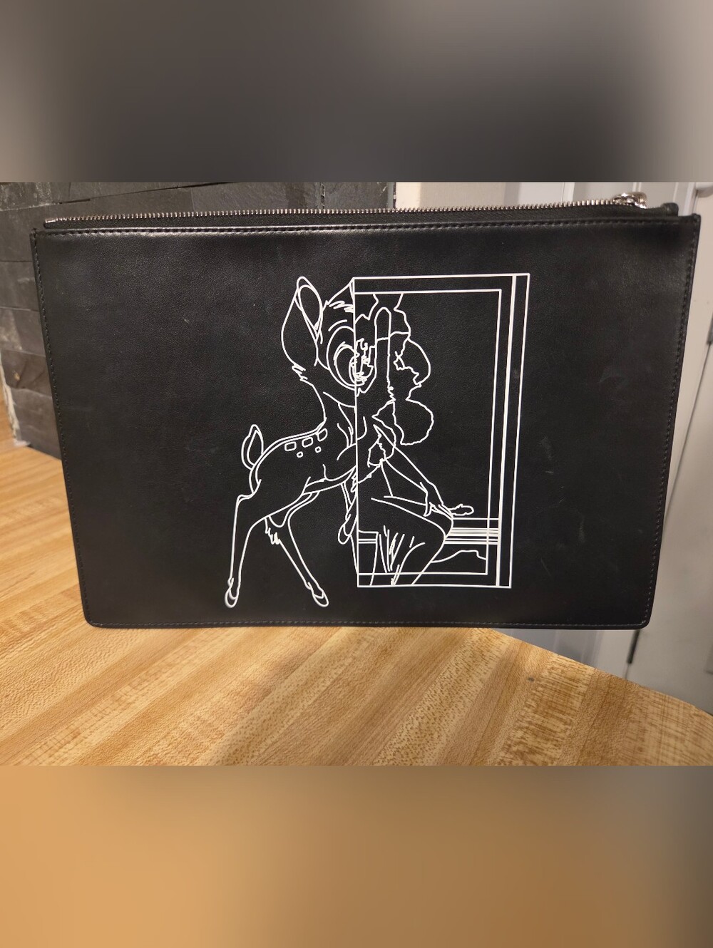 Givenchy Black and White Bambi Graphic Clutch EUC MORE RARE DESIGN